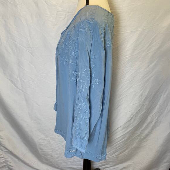 Cynthia Rowley Women's Embroidered Tunic Blouse Size 3X Rayon V-Neck Tassel Ties - Picture 7 of 13